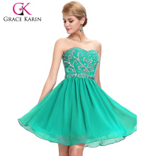 Grace Karin Strapless Sweetheart Short Chiffon Green Bridesmaid Dresses CL6049-5